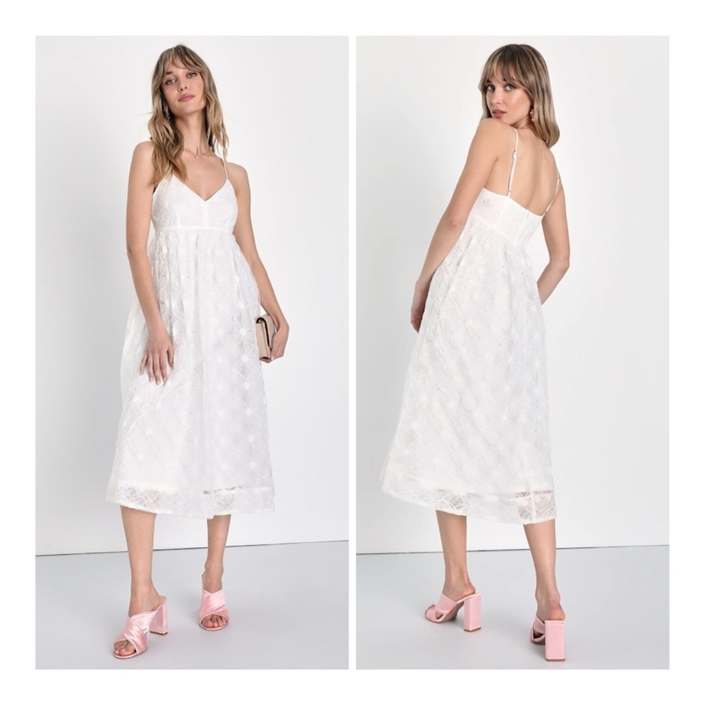 NEW Lulus Large Radiate Elegance Ivory Floral Tulle Midi‎ Dress